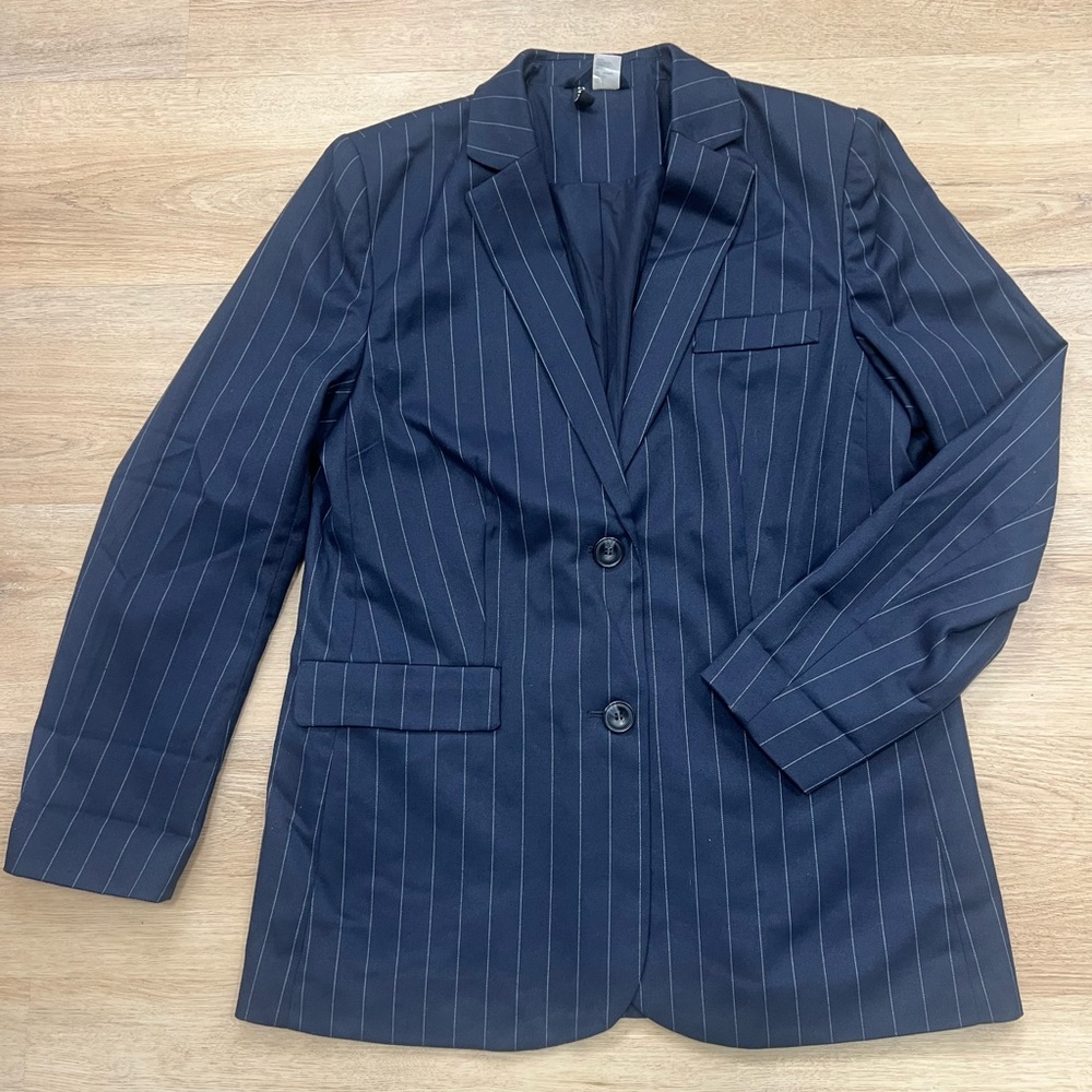 H&M Dark Blue Pinstripe Single Breasted Blazer